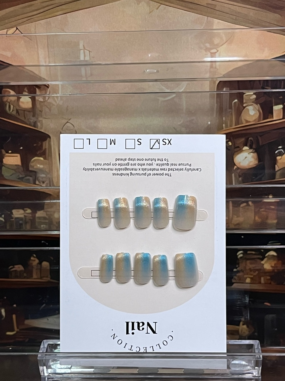 Blue Ombre Press-On Nail Set short cat eye square